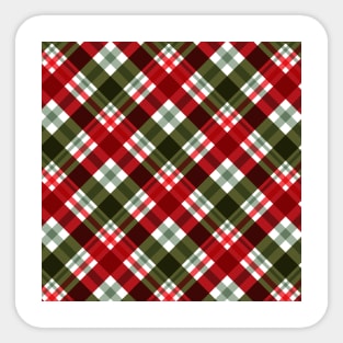 Red Cream and Green checked Tartan diagonal Plaid Pattern Sticker